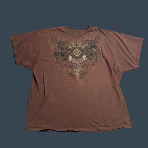 26 Blue Brown Graphic T-Shirt With Lion & Shield Design Crewneck Mens XL 100% Co